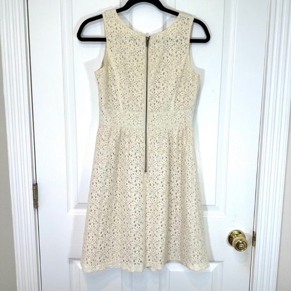 Loft Ivory Lace Sleeveless Dress Lined Eyelet Dress - Picture 2 of 8